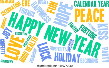Happy New Year word cloud on a white background. 