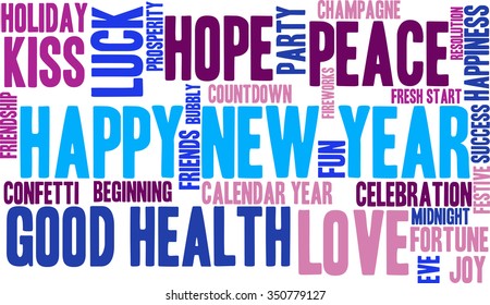 Happy New Year word cloud on a white background. 