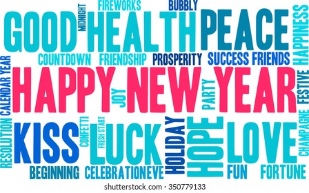 Happy New Year word cloud on a white background. 