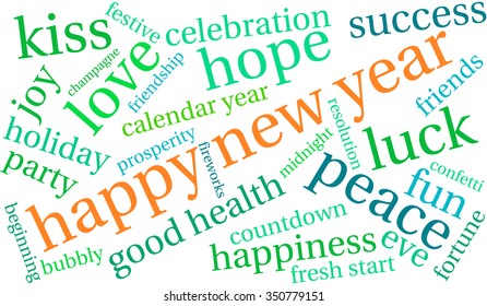 Happy New Year word cloud on a white background. 
