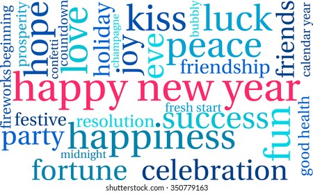 Happy New Year word cloud on a white background. 