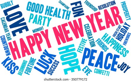Happy New Year word cloud on a white background. 