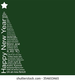 Happy New Year word tag could shaped as a  tree, Green Greeting Card with text