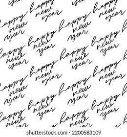 Happy New Year words seamless pattern. Hand drawn modern brush calligraphy. Holiday seamless background with handwritten lettering. Merry Christmas and Happy New Year wrapping paper. 