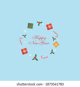 Happy New Year wreath with christmas elements