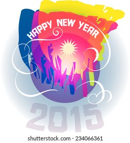 Happy New Year.2015. Festive poster abstract composition on New Year's theme. Multicolor, with the text.