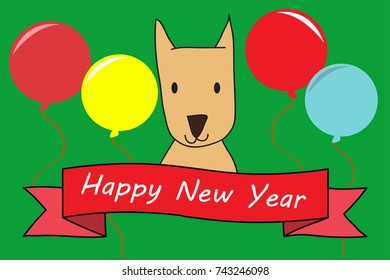 Happy New Year.2018 Vector cartoon cute dog hand drawn simple stripes Suitable for decorating books, stickers, book covers.