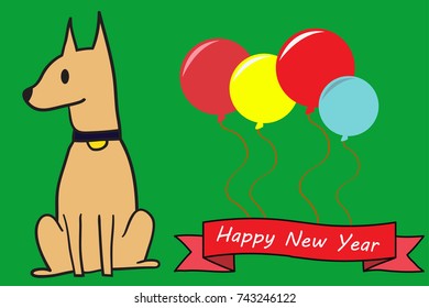 Happy New Year.2018 Vector cartoon cute dog hand drawn simple stripes Suitable for decorating books, stickers, book covers.