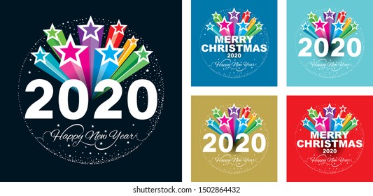 Happy New Year2020 with Glittering colorful star background.