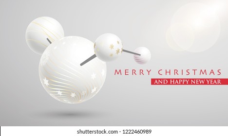 Happy new year,ball
 on abstract gray technology background, Vector illustration.