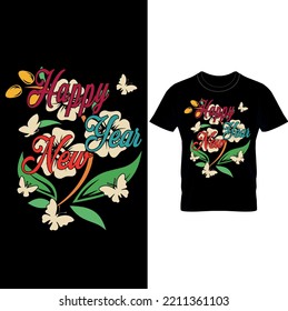 Happy New Year-Floral T-Shirt Design,Eps File.