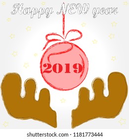 Happy New Year.Holiday scene with Christmas ball and decoration.Happy Holiday.