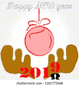 Happy New Year.Holiday scene with Christmas ball and decoration.Happy Holiday.
