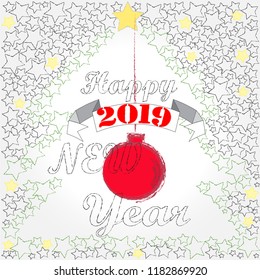 Happy New Year.Holiday scene with Christmas ball and decoration.Happy Holiday.