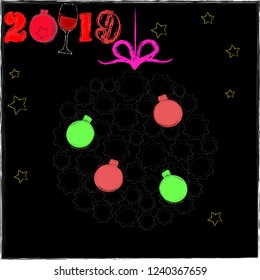 Happy New Year.Holiday scene with Christmas decvoratiopn.Happy Holidays.