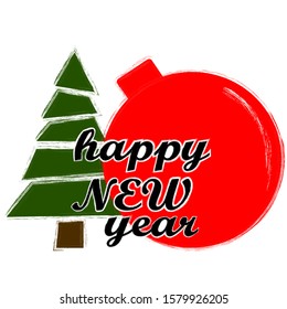 Happy New Year.Holiday scene with Christmas tree and Christmas ball.Decoration.Happy Holidays.