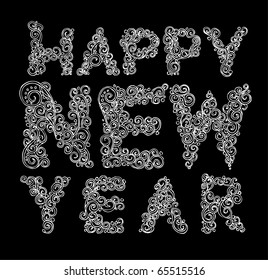 Happy new year,ornamental fonts, vector