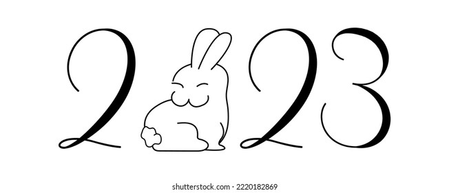 Happy New Year.Rabbit horoscope sign.Chinese horoscope rabbit with 2023. Flat minimalism vector illustration. Happy Chinese New Year 2023.