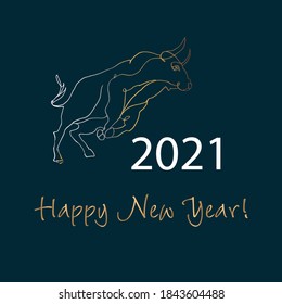 Happy New Year's Bull design! 2021 year of the Bull on the Eastern calendar. postcard, sticker. Vector