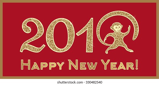 Happy New Year's Fire Monkey Gold on the Red