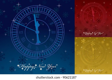 happy new years greeting card with clock and seasonal message