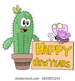 happy new years greeting cartoon celebration. cartoon illustration sticker emoticon
