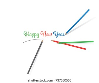 Happy New Years Handwritten font card with color pencils