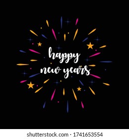 Happy new years lettering vektordesign isoliert auf schwarzem Hintergrund
