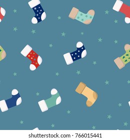 Happy New Year's vector background pattern with colorful New Year's boots and stars.