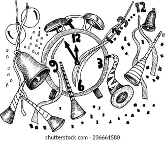 happy new year,sketch vector