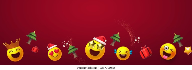 Plantilla de afiches de Año Nuevo Feliz con sonrisa en 3D y regalos. Diseño navideño