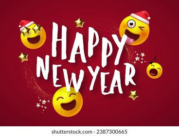 Happy New Yyear poster template with 3D smie and gifts. Christmas design