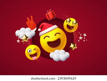 Alles Gute zum neuen Jahr-Poster-Template mit 3D-Smie und Geschenken. Weihnachtsdesign
