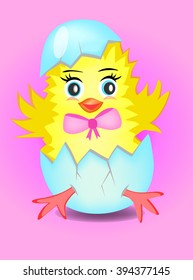 Happy newborn easter chicken in in a cracked egg.Vector illustration.