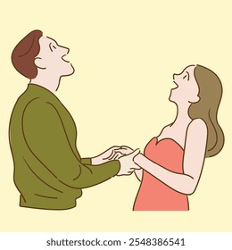 Feliz recém-casados segurando as mãos ilustração