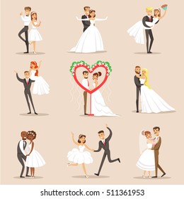 Happy Newlyweds On The Wedding Party Set Of Scenes svg