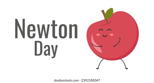 Felices fiestas de Newton con manzana. Cuta manzana de caricatura. Graciosa ilustración vectorial.