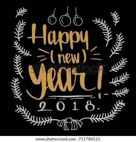 Happy Newyear 2018 0n dark background, illustration vector greeting and invitation card design.