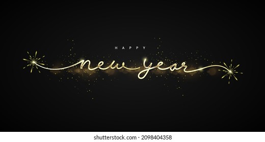 Happy newyear letters banner, vector art and illustration. handwritten lettering tipography can use for, landing page, template, ui, web, mobile app, poster, banner, flyer, background