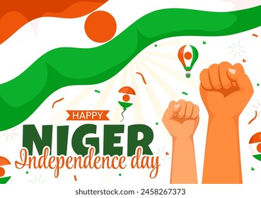 Happy Niger Independence Day Vektorillustration am 3. August mit schwenkender Fahne und Country Öffentliche Festliche Musik in Flat Cartoon Hintergrund Design