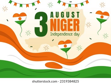 Fröhliche Niger-Republik-Tagesvektorgrafik mit Wellenflagge und Country Public Holiday in Cartoon Hand gezeichnete Landing Page-Hintergrundvorlagen