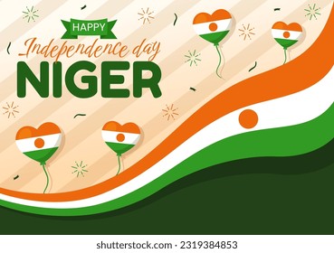Happy Niger Republic Day Vector Illustration with Waving Flag and Country Public Holiday in Cartoon Hand Drawn Landing Page Background Templates