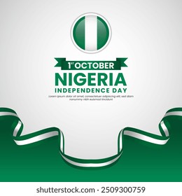 Feliz día de la independencia de Nigeria 1 de octubre con la bandera ondeando la cinta. diseño de la Ilustración vectorial del día nacional