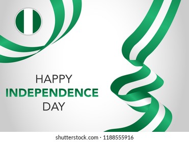 Happy Nigeria Independent Day. Template of greeting card, banner with lettering of Happy Independence Day. Waving nigeria flags isolated on white background. vector illustration.