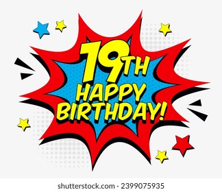 happy nineteenth birthday comic bubble congratulation