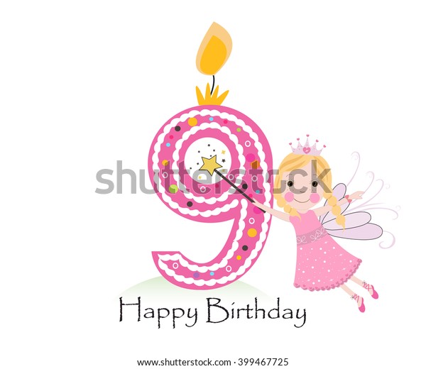 Happy Ninth Birthday Candle Baby Girl Stock Vector (Royalty Free) 399467725