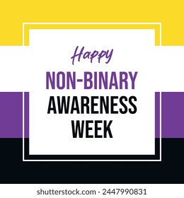 Happy Non-Binary Awareness Week poster vector illustration. Non-Binary pride flag square frame vector illustration. Template for background, banner, card. Important day
