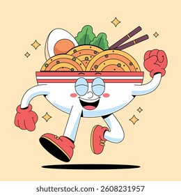 Happy Noodles Bowl Cartoon Mascot