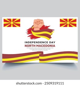 Happy North Macedonia independence Day Banner and hand flag design vector