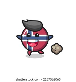 the happy norway flag badge cartoon with running pose , cute style design for t shirt, sticker, logo element